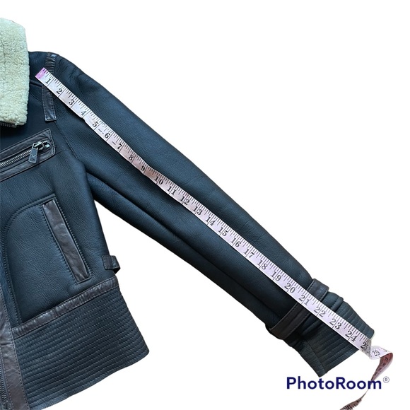Vince Genuine Brown Leather Moto Flight Jacket with Shearing interior - Picture 7 of 13